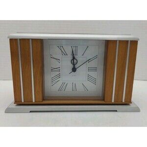 Linden Quartz Clock Japan Battery Oak Metal MCM  8.5"